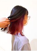 ワンレンカット×ピンクインナーカラー