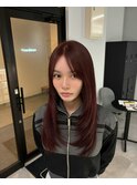韓国風レッドブラウン◎ブリーチなし顔周りレイヤーくびれヘア