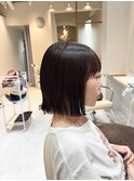 切りっぱなしボブ×ピンクブラウン