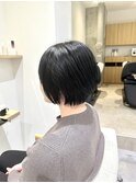 黒髪/ボブルフ/ネビージュ/小顔/ワンレン/髪質改善/前髪