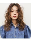 前髪ショートミディアムヘアデジタルパーマチェリーブラウン