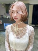【LIRA】ピンクベージュ デザインカラー 裾カラー ハイトーン