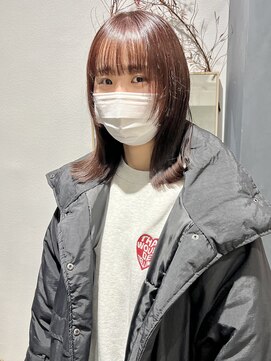 ラミエバイメルト 下北沢(lamie by melt) ピンクブラウンブリーチなし切りっぱなしカット顔まわりレイヤー