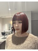 艶ピンク/暖色カラー/艶レッド/オータムブラウン/パツっとボブ