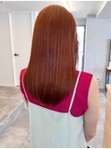 ブリーチなし暖色カラーオレンジブラウン＊ストレートヘア