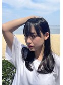 切りっぱなしロングヘア 暗髪 オイル仕上げ
