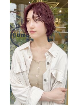 コンビネーション(combination) 似合わせパーマスタイル 透明感ベリーピンクカラー ミニボブ