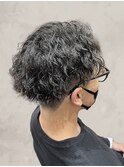簡単セット◎メンズパーマニュアンスパーマ黒髪マッシュ