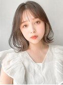 ワンカール薄めバング外ハネボブセミディデジタルパーマ黒髪
