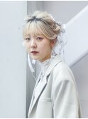 おくれ毛ハイトーンロング韓国ヘア_F20072