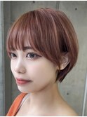 デザインカラー丸みショートボブマッシュショートくびれショート