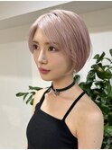 ★ミルクティーピンクベージュミディアムレイヤーカット長めボブ