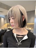 ハイトーン切りっぱなしショートボブミルクティーピンクベージュ