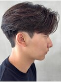 メンズセンターパートウルフセンターパートニュアンスパーマ襟足