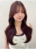 韓国風レイヤー暗髪セミロング前髪ミルクティーベージュ髪質改善