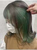 グレージュ/グリーンインナーカラー/ロブ