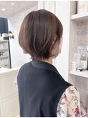 福山市美容室Caary人気 ひし形ショートボブ外ハネ青みグレージュ