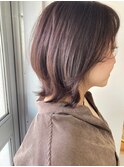 くびれヘア 外ハネ 伸ばしかけウルフと大人ラベンダーブラウン