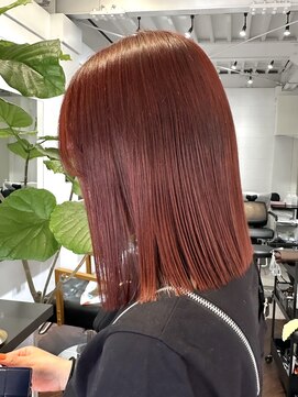 ラレイ ハラジュク(Lalei harajuku) 【白石】ブリーチなしオレンジレッド暖色夏カラーボブ原宿