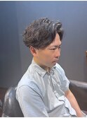 ビジネスツーブロック ナチュラルパーマ 七三アップバング