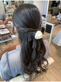 ★結婚式お呼ばれドレスヘア編み込みハーフアップスタイル
