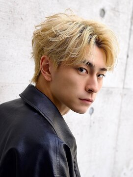 メンズフィール 心斎橋(MEN'S FEEL) フェザーパーマ　グレー　ブルーカラー　刈り上げショートパンク