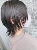 ミニウルフ/くすみブルー/流れるレイヤー/インナーハイライト