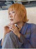 オレンジベージュ/オレンジカラー/ワイドバング切りっぱなしボブ