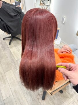 レヴ 草加店(LEV.) デザインカラー レイヤーカット ウェットヘア オリーブベージュ