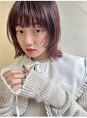 ピンクブラウン×外ハネウルフボブ