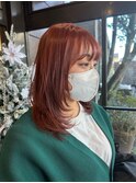ミディアム顔周りレイヤーシャギーレイヤーブリーチオレンジ
