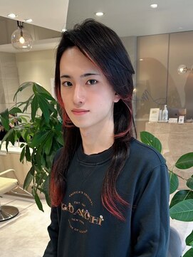 ミズチャーム(Ms.CHARM) メンズ/ロングウルフ/裾カラー/レッド