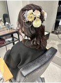 フェミニンロングハーフアップ着物ヘア卒業式