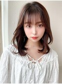デジタルパーマ前髪パーマ韓国くびれミディアムチェリーブラウン