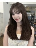 ロングレイヤー 顔周りレイヤー 重めレイヤー グレージュカラー