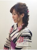 編み込みサイドダウン　浴衣　着付け