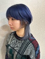 ヘアーアトリエ ラフェル(hair atelier Rafel)&nbsp;くびれミディアムウルフ　ブルー×シルバー