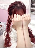 ふわふわ髪リボンツイン編みおろし