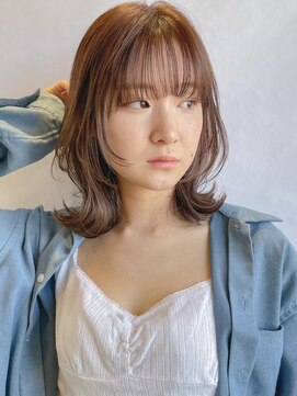 シェル 津山の手店(shel) レイヤーボブ/ミルクティーベージュ/夏カラー/ウェーブヘア