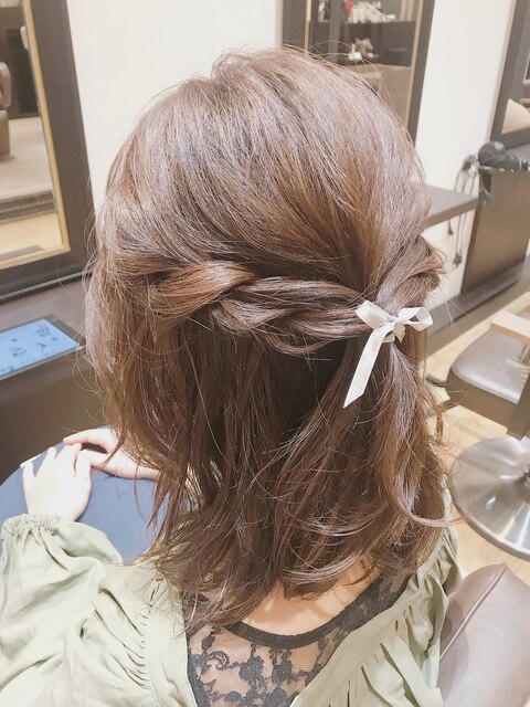 リボンを使った簡単ヘアアレンジ　ボブ～ミディアム