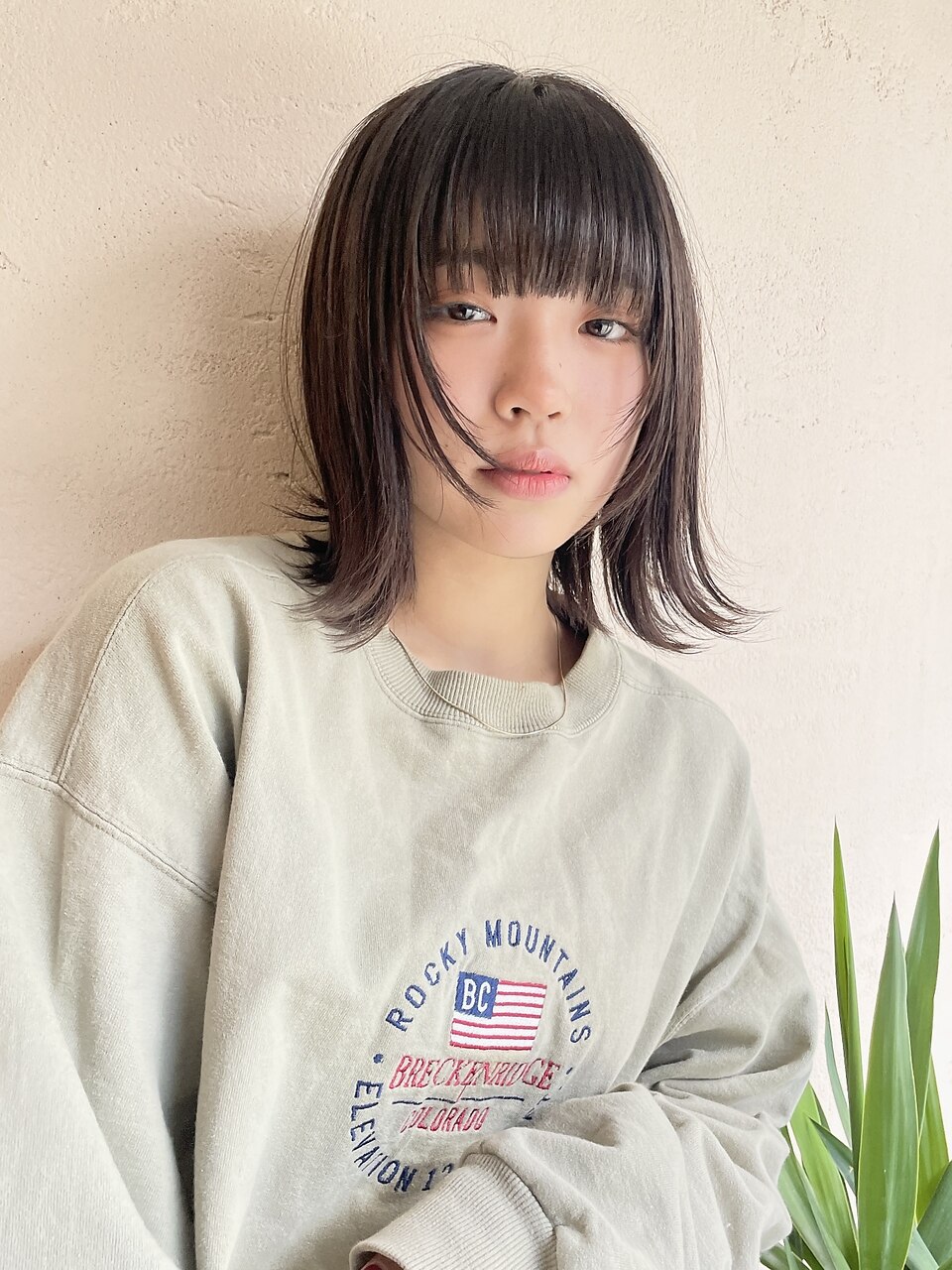 ☆切りっぱなしボブ フルバング ダークアッシュ外ハネボブ【Riku