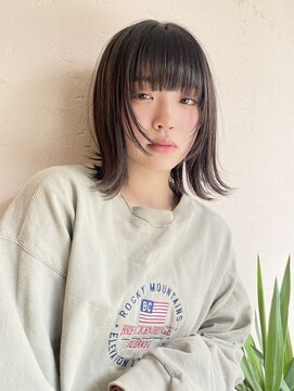 ルル 表参道(lulu.) ★切りっぱなしボブ フルバング ダークアッシュ外ハネボブ【Riku