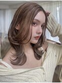 自然なハイライトスタイル/ブラウンベージュ/マロンベージュ/AM