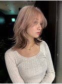 原宿韓国顔まわりピンクベージュ裾カラーセクションカラー