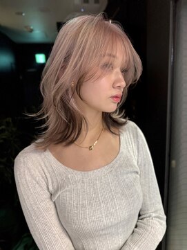 サンクプロジェクト(cinq PROJECT) 原宿韓国顔まわりピンクベージュ裾カラーセクションカラー