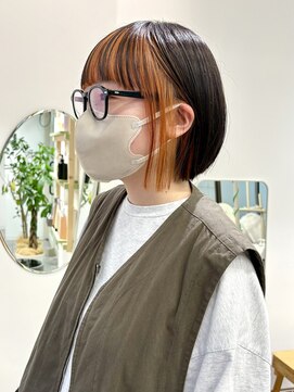 ハル 南平岸(HARU) オレンジインナーカラー×ミニボブ