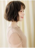 シースルーバングゆるふわミディアムボブパーマY川口30代40代