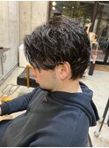アップバング×スパイラルパーマ