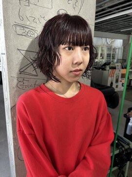 マトペ ボブレイヤーパーマ ボブパーマ ブリーチなしレッド