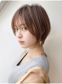 透明感ココアブラウンショートボブ◎レイヤー春カラー